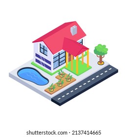 A trendy isometric icon of villa is visually perfect 