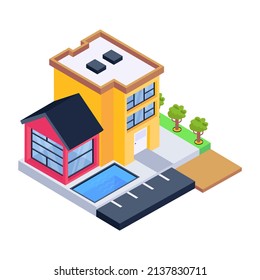 A trendy isometric icon of villa is visually perfect 