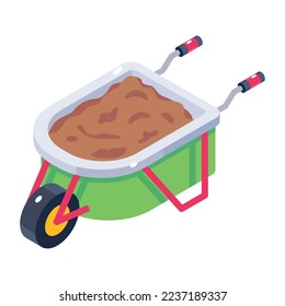 Trendy isometric icon of wheelbarrow, farming equipment 