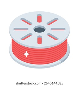 A trendy isometric icon of wire spool setup