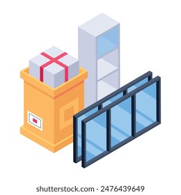 Trendy Isometric Icons of Relocation Service 

