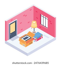 Trendy Isometric Icons of Relocation Service 

