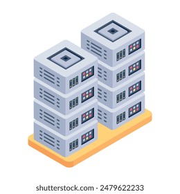 Trendy Isometric Icons of Server Racks

