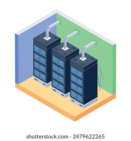 Trendy Isometric Icons of Server Racks


