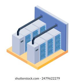 Iconos isométricos de moda de los racks de servidores

