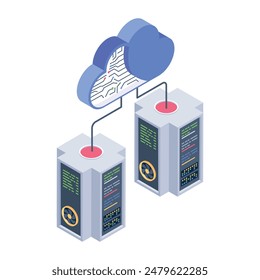 Iconos isométricos de moda de los racks de servidores

