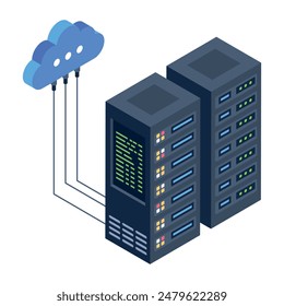 Trendige Isometrie-Symbole der Server-Racks

