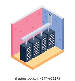 Trendy Isometric Icons of Server Racks

