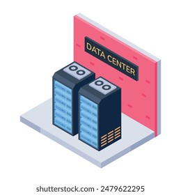 Trendige Isometrie-Symbole der Server-Racks


