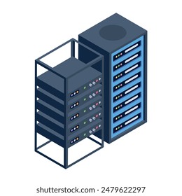 Trendige Isometrie-Symbole der Server-Racks

