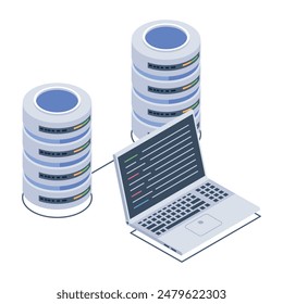 Iconos isométricos de moda de los racks de servidores

