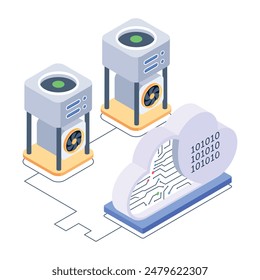 Trendy Isometric Icons of Server Racks

