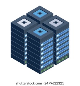 Trendy Isometric Icons of Server Racks

