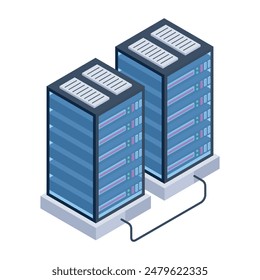 Trendige Isometrie-Symbole der Server-Racks

