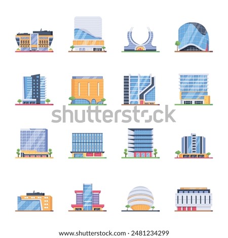 Trendy Isometric Icons of Shopping Complexes 

