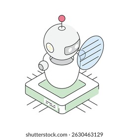 Um ícone de contorno isométrico da moda mostrando um design de robô