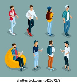 Trendy isometric people. Medical staff, hospital, doctor, nurse, surgeon. Large Director, People for the front view of the visas, standing position isolated on a light background. Set