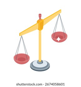 Icono de estilo isométrico de moda de la escala de justicia equilibrada