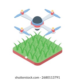 Ícone de estilo isométrico moderno do sistema de irrigação baseado em drones