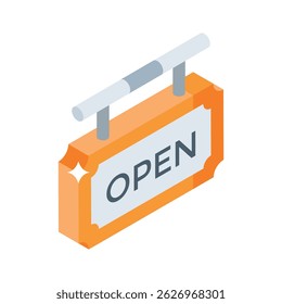 Trendy isometric style icon representing open board signage
