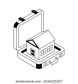 Ícone de estilo isométrico da moda mostrando o processo de mudança de casa