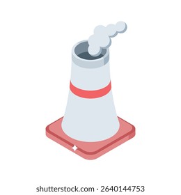 Trendy isometric style icon of smoke-releasing factory chimney