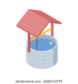 Icono de estilo isométrico de moda de pozo de agua de piedra