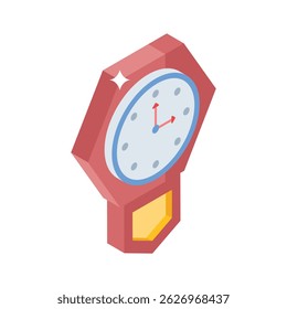 A trendy isometric style icon of wall clock