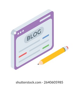 Trendy isometric style icon of a website blog layout