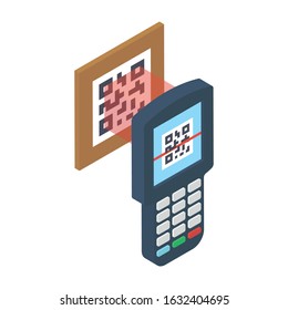 
Trendy isometric style of qr code scanning on white background.
