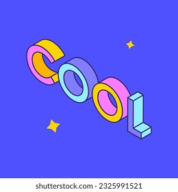 Trendy isometric text in retro color. Vintage 70s style. Vector illustration concept