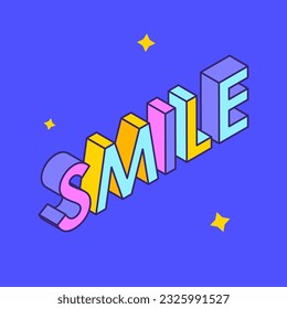 Trendy isometric text in retro color. Vintage 70s style. Vector illustration concept