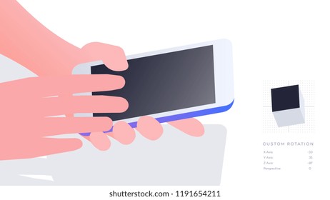 Trendy Isometric Vector Smartphone. Web Template For Header, Mobile App Mockup Or Banner With Isometric Mobile Phone.