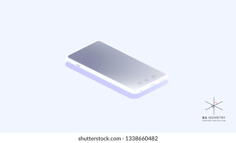 Trendy Isometric Vector Smartphone. Web Template Mobile App Mockup Or Banner With Isometric Mobile Phone.