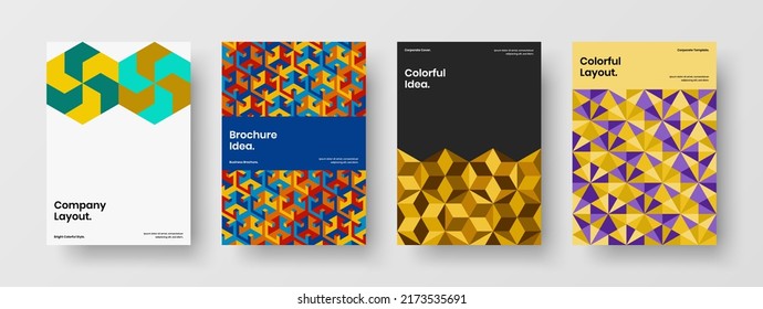 Trendy journal cover A4 design vector concept set. Premium geometric pattern pamphlet illustration composition.