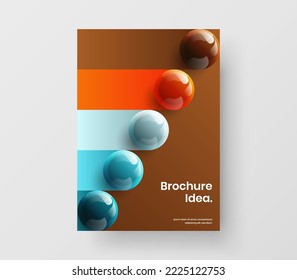 Trendy journal cover design vector template. Multicolored realistic spheres placard illustration.