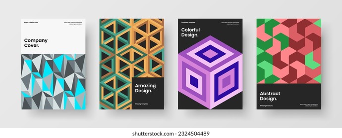 Composición de ilustración vectorial de diseño de portada del diario de moda. Colección única de plantillas de presentación de hexágonos de mosaico.