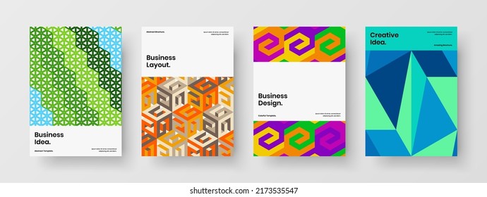 Trendy journal cover vector design concept set. Original geometric pattern annual report illustration composition.