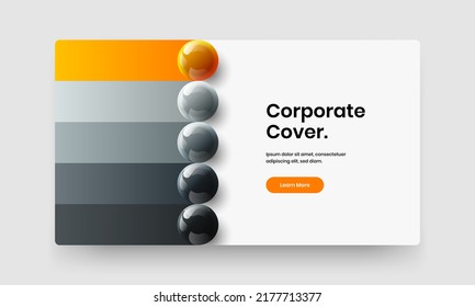 Trendy journal cover vector design template. Multicolored 3D spheres pamphlet layout.