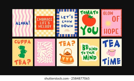 Trendy kitchen wall posters with food-inspired abstract designs. Stylish decor for restaurants, cafes, and modern home dining spaces
