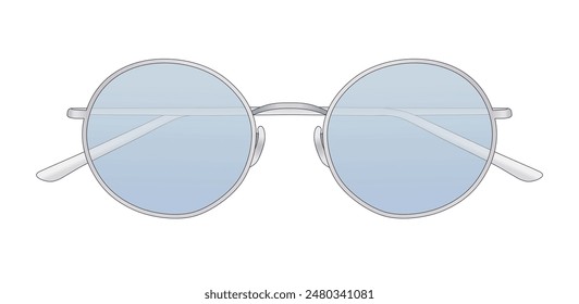 Trendy Ladies Eyewear, Circle Glasses With Blue Lenses, Female Glasses Design Isolated In White Background, Realistic Fashion Vector