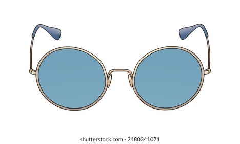 Trendy Ladies Eyewear, Round Glasses With Blue Lenses, Female Circle Spectacles, Glasses Design Isolated In White Background, Realistic Fashion Vector