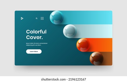 Concepto de vector de diseño de página de aterrizaje de moda. Plantilla de informe anual exclusiva de bolas 3D.