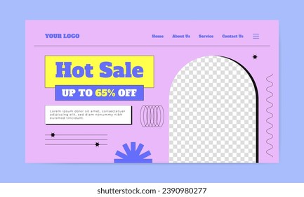 Trendy landing page template in y2k style. Flat vector design template.