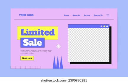 Trendy landing page template in y2k style. Flat vector design template.