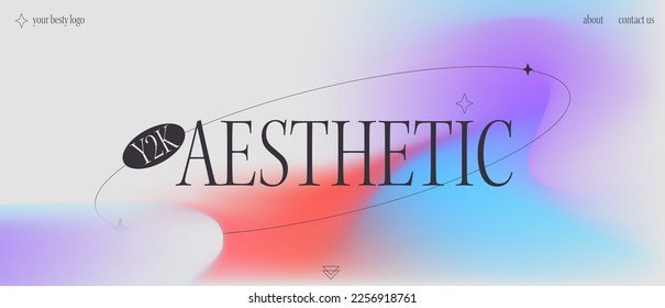 A trendy landing page and y2k aesthetics  Modern banner and blurred gradient  stylish brutalistic figures  Vector background and noise   3d holographic colors
