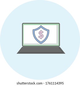 Trendy laptop safety icon on blue background for web and mobile graphic.