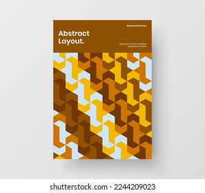 Trendy leaflet design vector illustration. Vivid mosaic shapes annual report layout.
