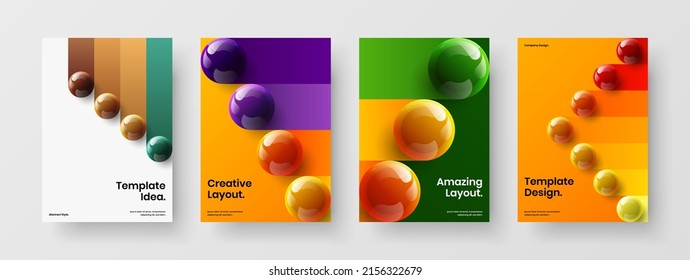 Trendy leaflet design vector layout collection. Colorful 3D balls annual report illustration set.