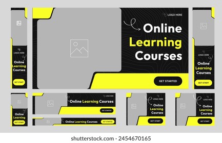 Trendy learning courses web set banner design, education platform web bundle banner design for social media post, fully customizable vector eps 10 file format